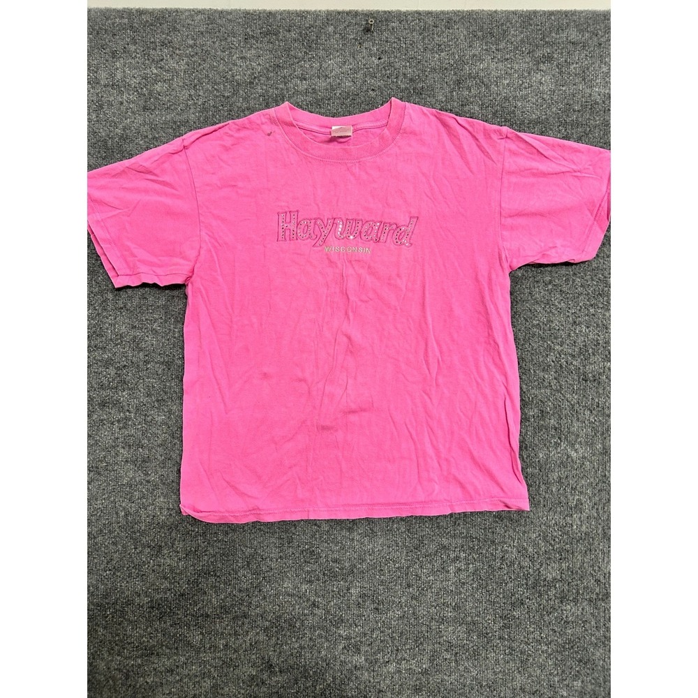 Anvil T-Shirt Womens Size M Pink Hayward Wisconsin Rhinestone Graphic Souvenir